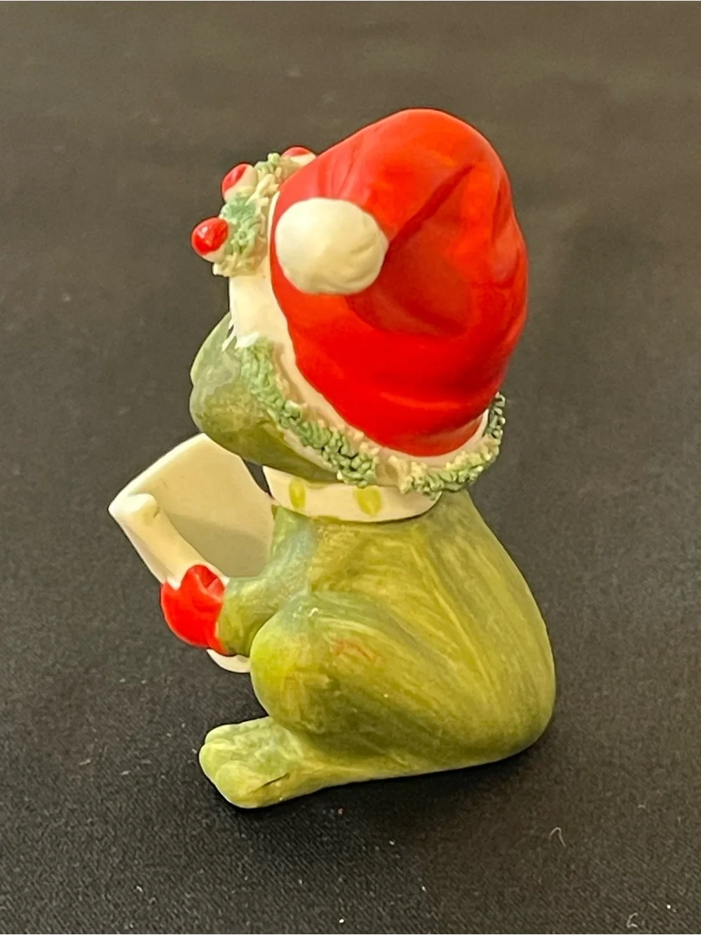 Enesco Green Frog Figurine with Red Santa Hat and Red Mittens